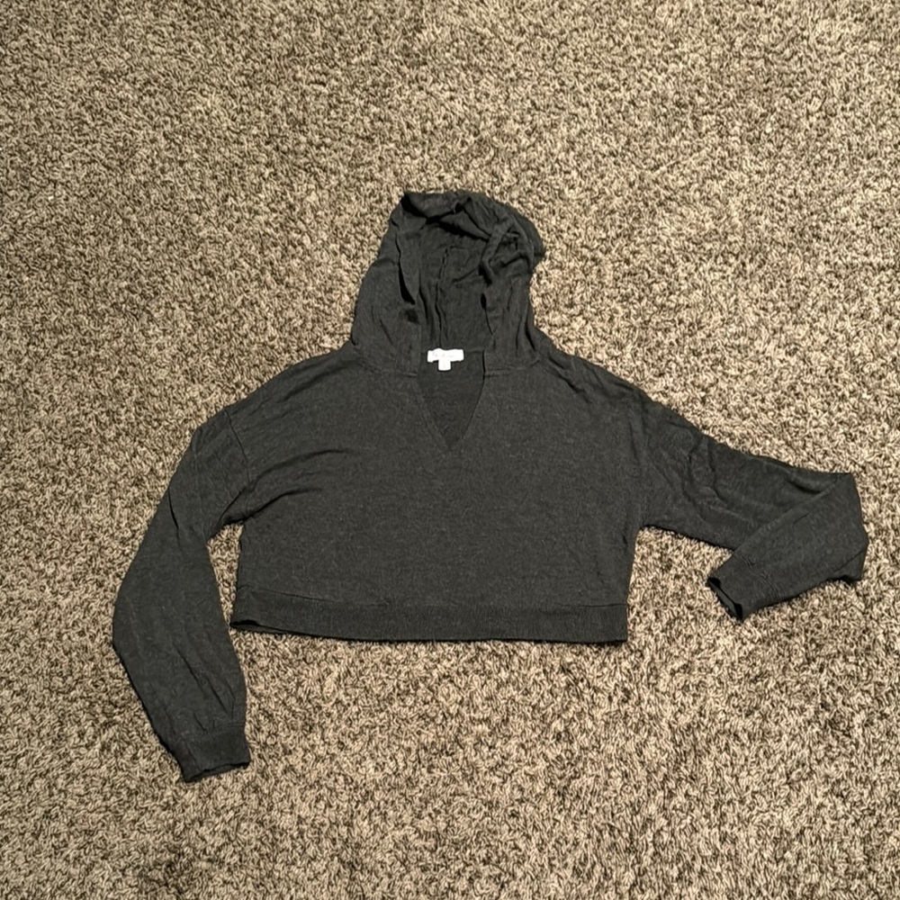 Charcoal Gray Hooded Crop Top